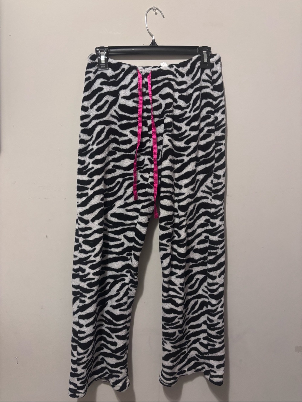 Zebra Print Cozy Lounge Pants with Pink Drawstring
